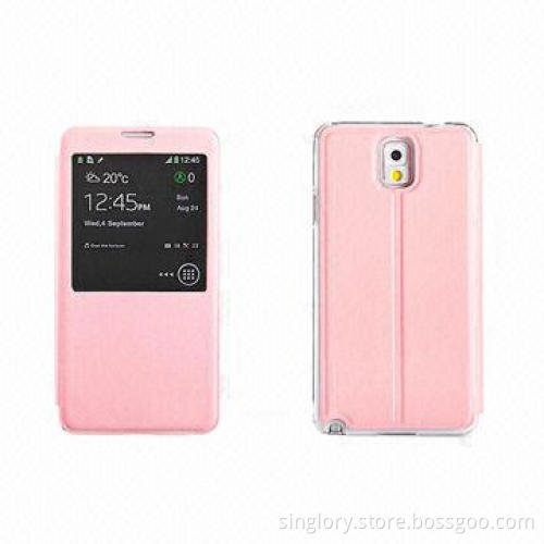 Flip Mobile Phone Cases for Samsung Galaxy Note 3/N9000 with Visible Window and Stand Function